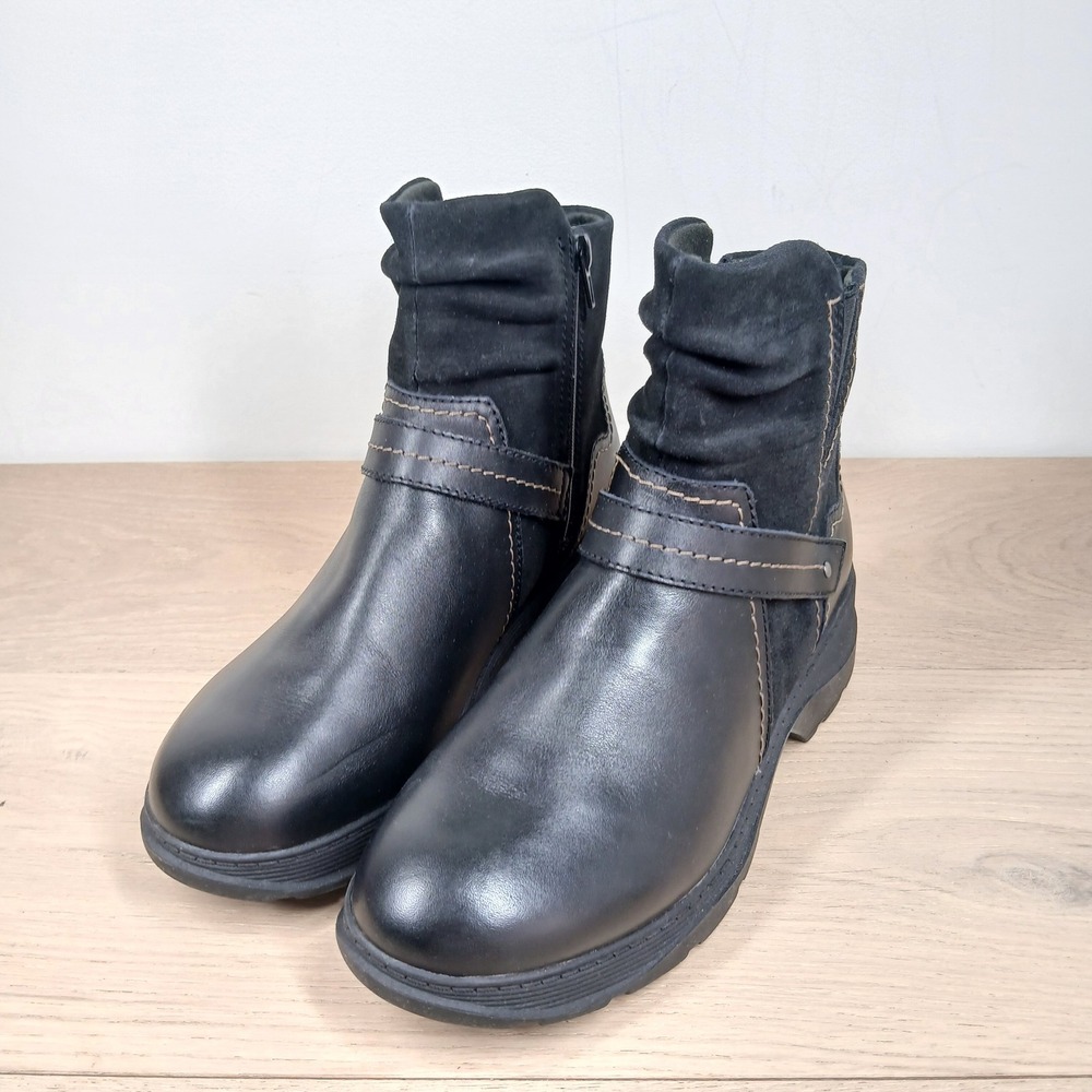 Clarks Collection Ankle Boots Women 9.5M Black Leather Suede Comfort Moto Casual